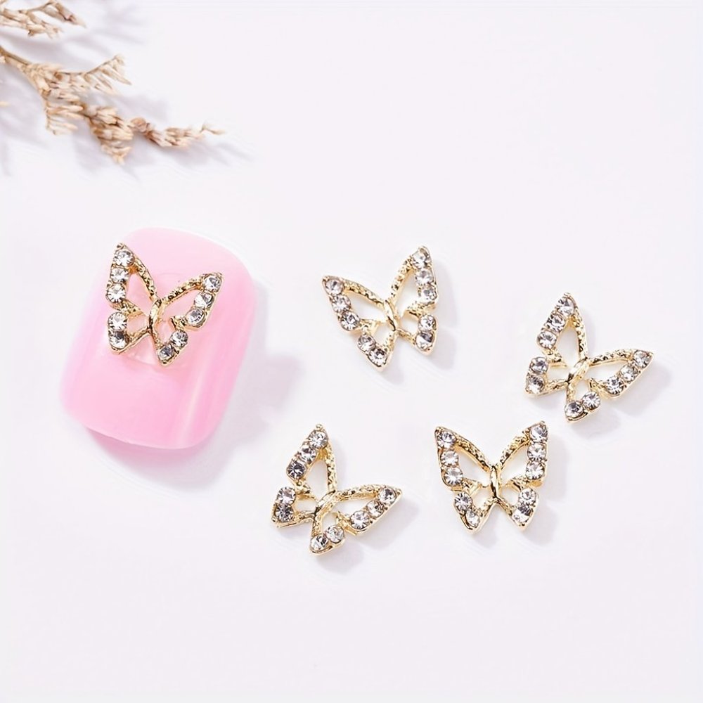 5pcs Butterfly Rhinestones Nail Charms Silver/Golden Butterfly Nail Jewelry - Picture 4 of 4